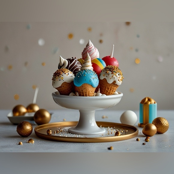 HANDCRAFTED Colorful Ice Cream Cone Party Decorations digital art print NWT - Picture 3 of 10